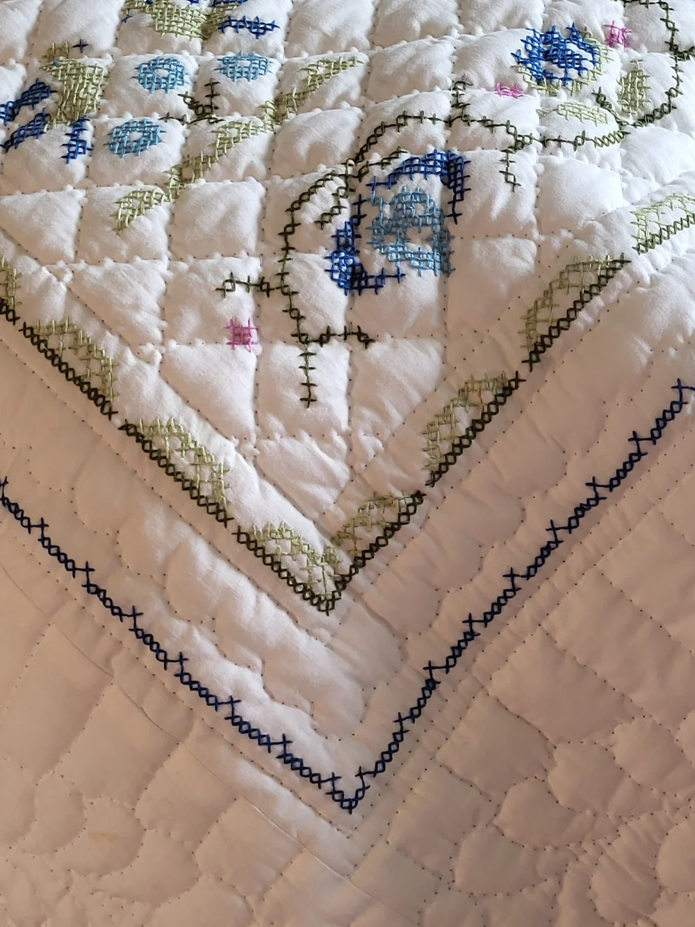 1970s Paragon #01171 American Sampler Cross Stitch Quilt Queen Signed/Dated